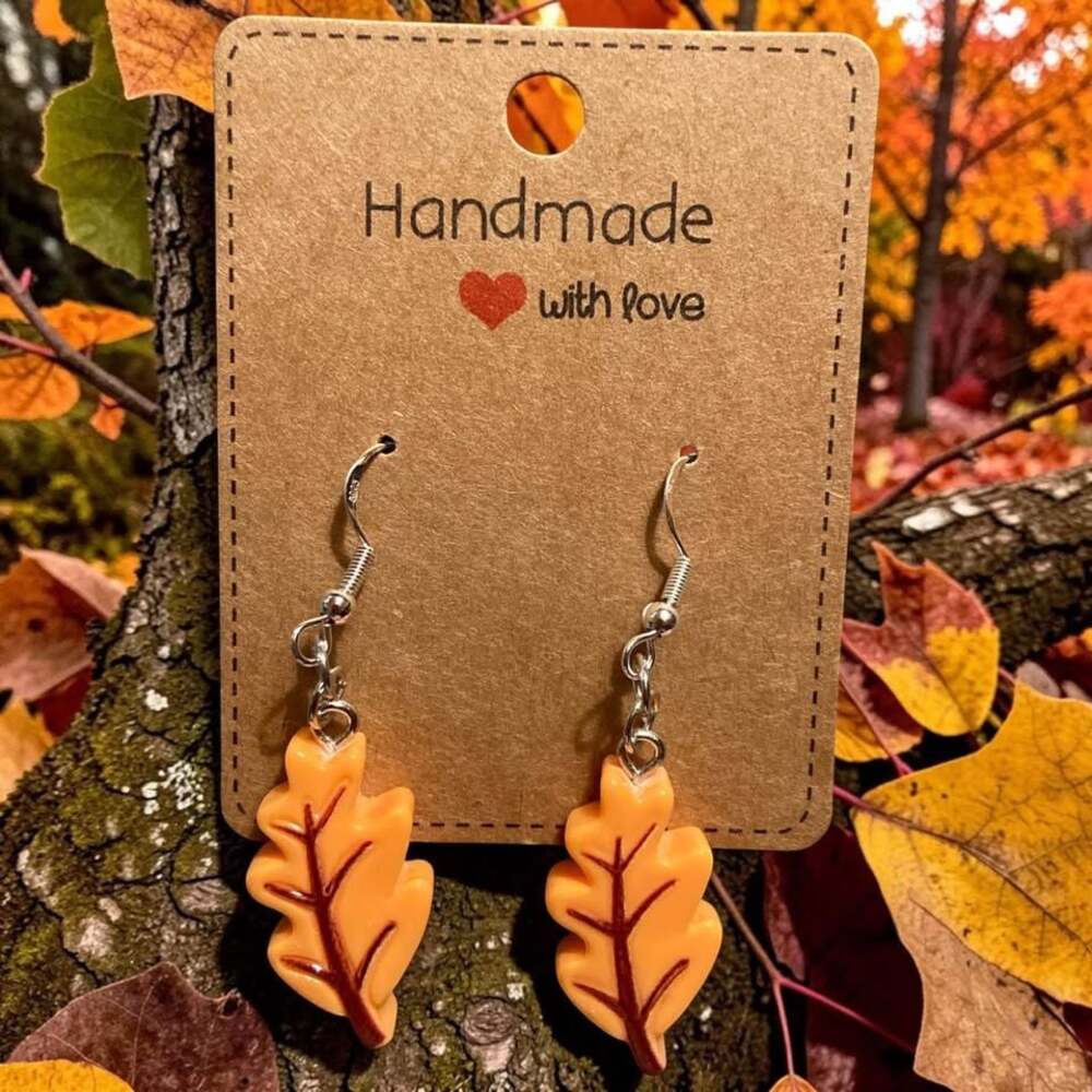 Orange Leaf Fall-Themed Resin Charm Earrings